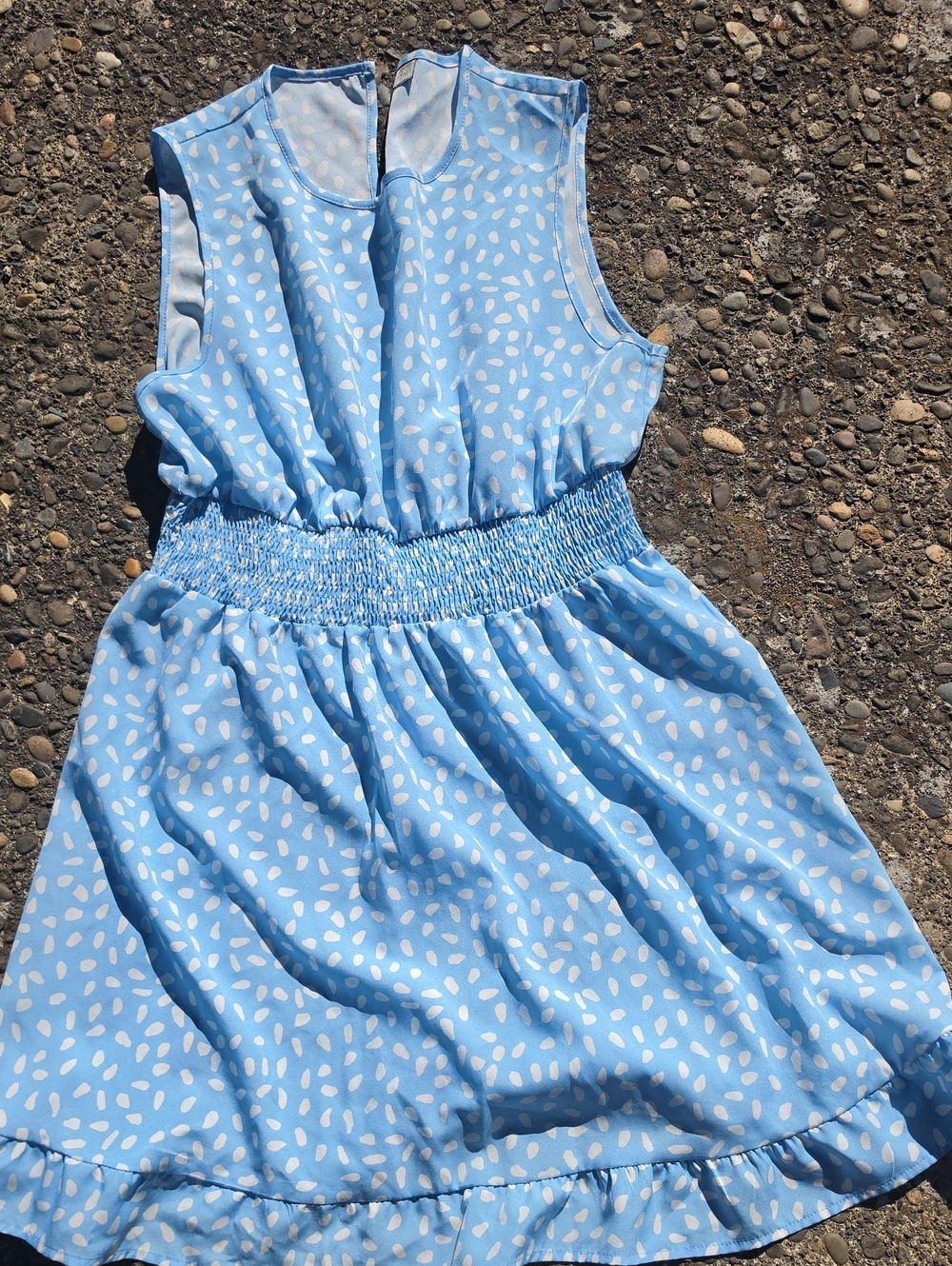 Blue Smocked Waist Sleeveless Casual Dress